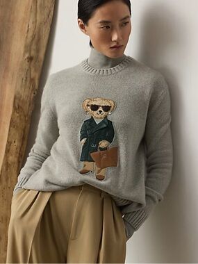 Ralph Lauren Collection Racing Green Trench Polo Bear Cashmere Sweater sz Small